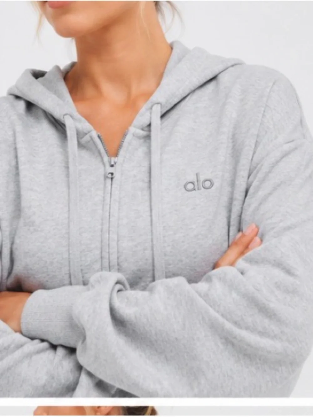 ALO Yoga Light Heather Gray Full-Zip Hoodie